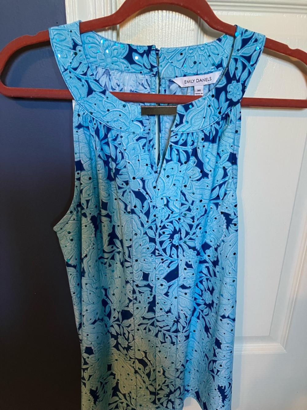 Emily Daniels Floral Blue Sequin Tank M NWT